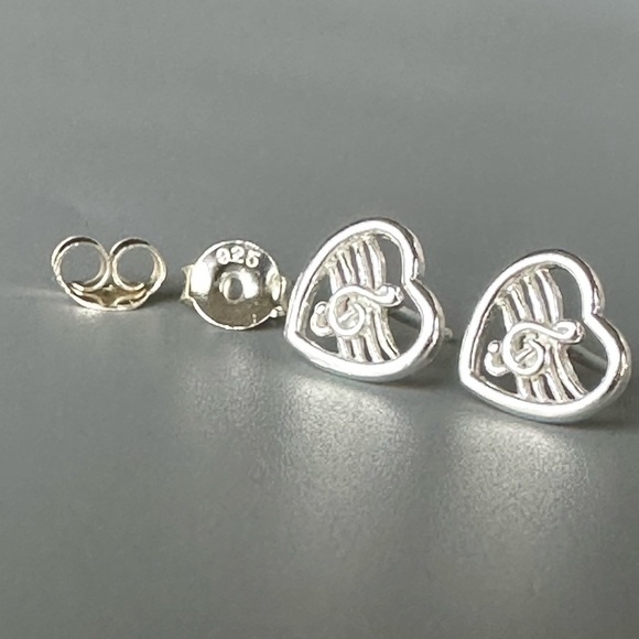 Sterling Silver Heart Music Note Earrings - Picture 10 of 12